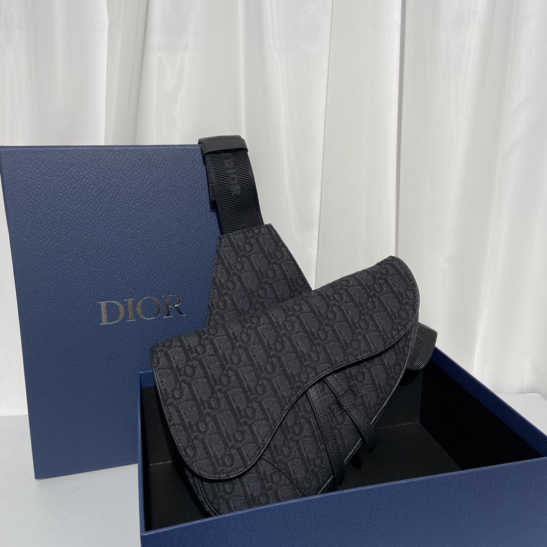 TOP Christian Dior Saddle Bag Oblique Print 19 x 26x 4.5 cm - Black