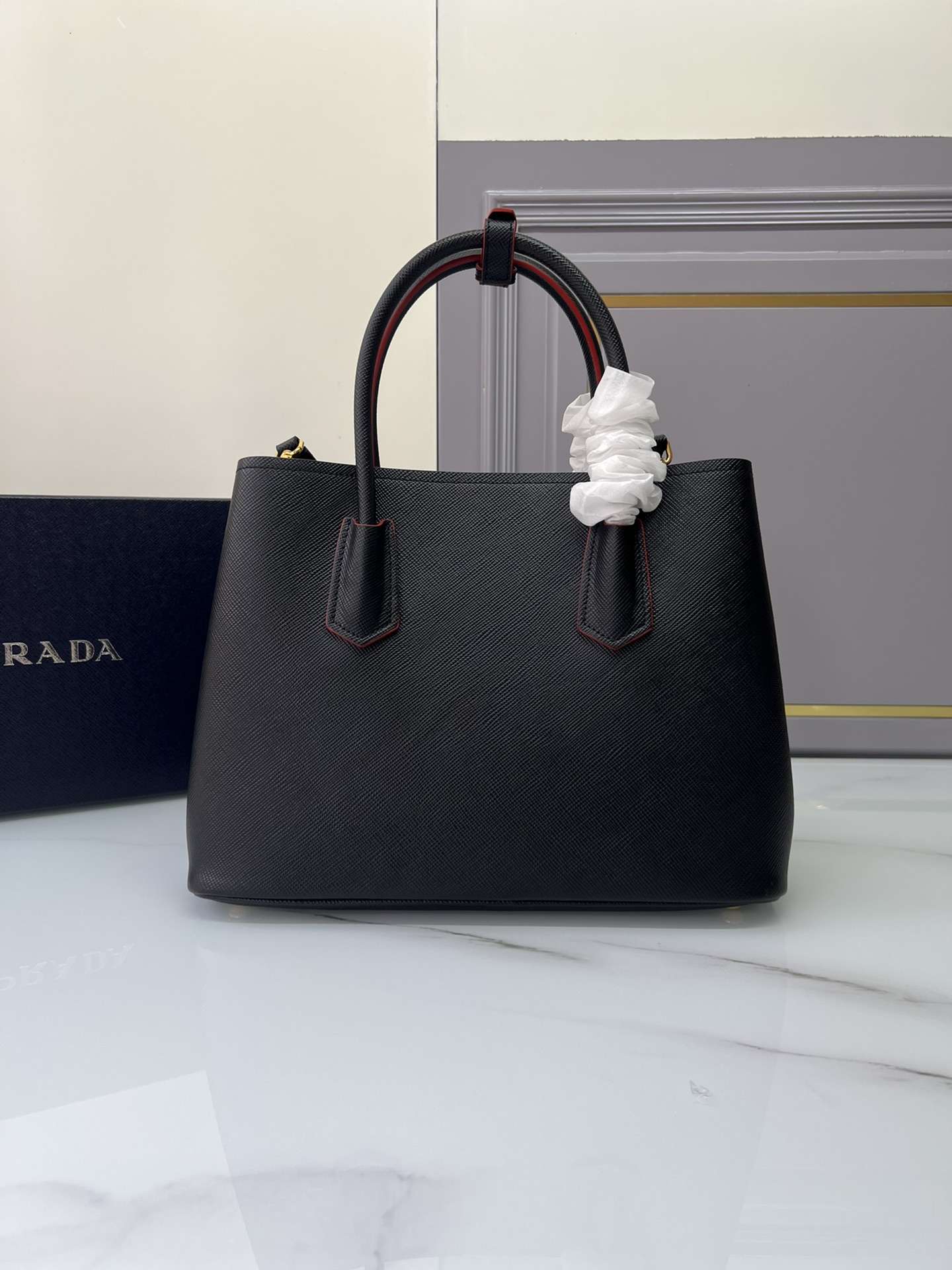 TOP PRADA Galleria Bag Saffiano leather Pepper Shopping Bag Micro 33X25X14.5 CM - Black