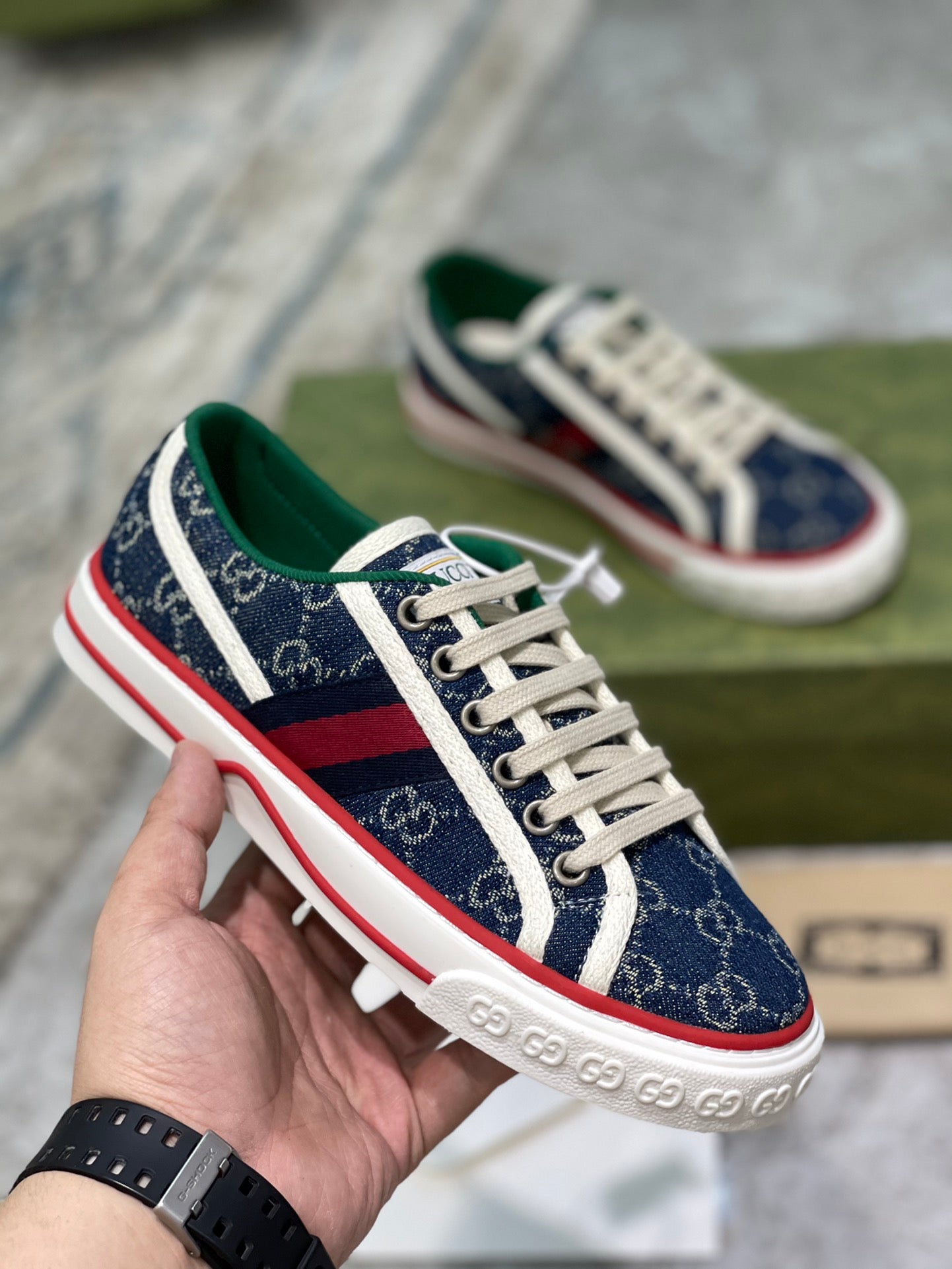 TOP GUCCI G*G Denim Sneakers Tennis 1977 - Blue