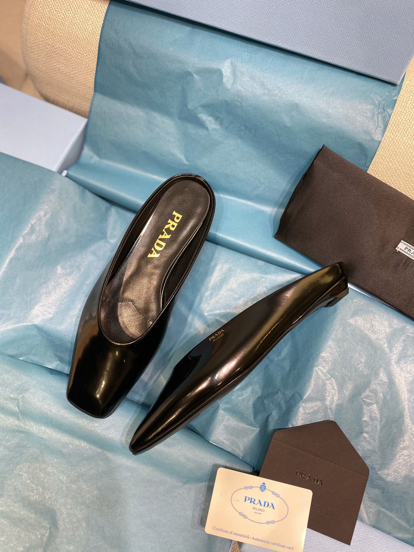 TOP PRADA Flat Slippers - Black
