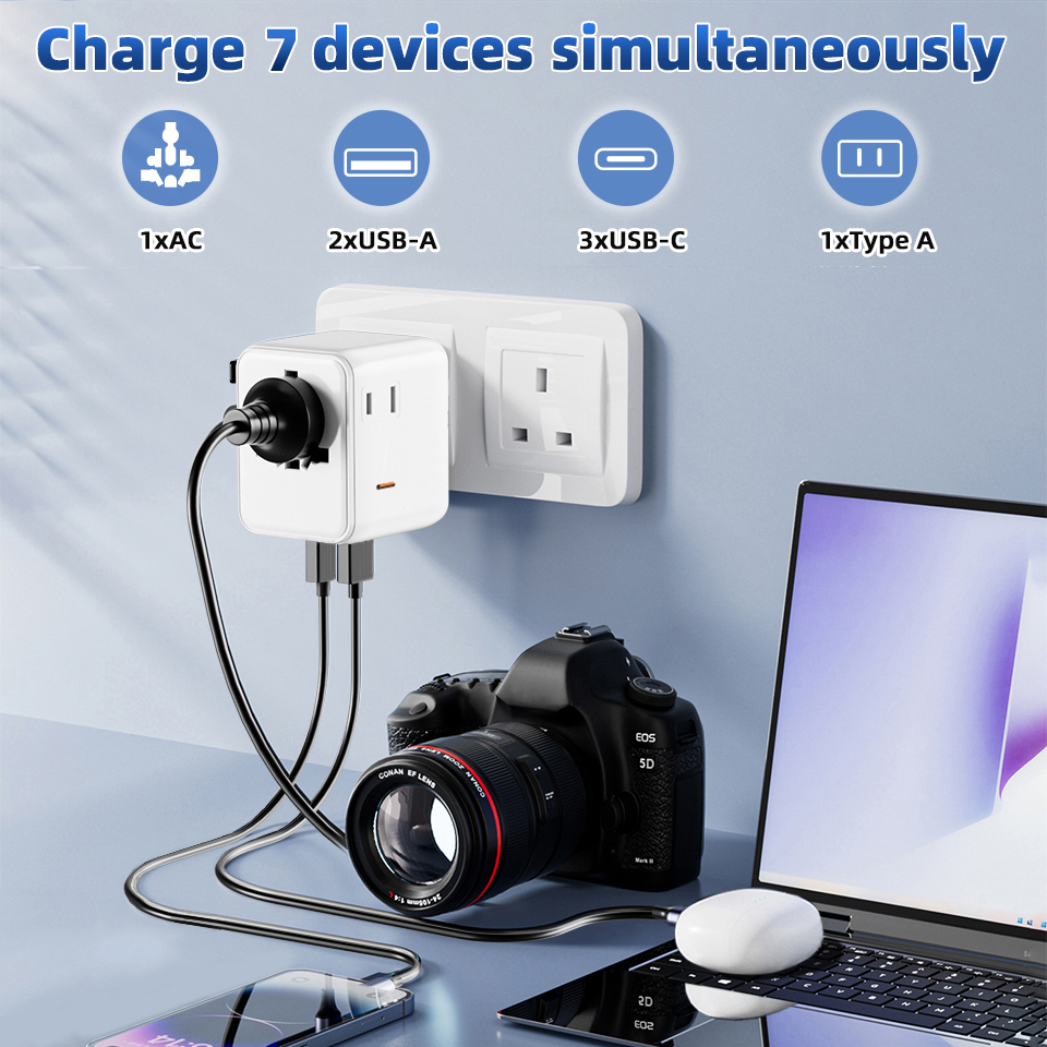 All in One Worldwide Multi Plug Adapter for Camera Laptop and Travel Use Universal Multi-Plug International Charger for Camera Laptop and Travel Use