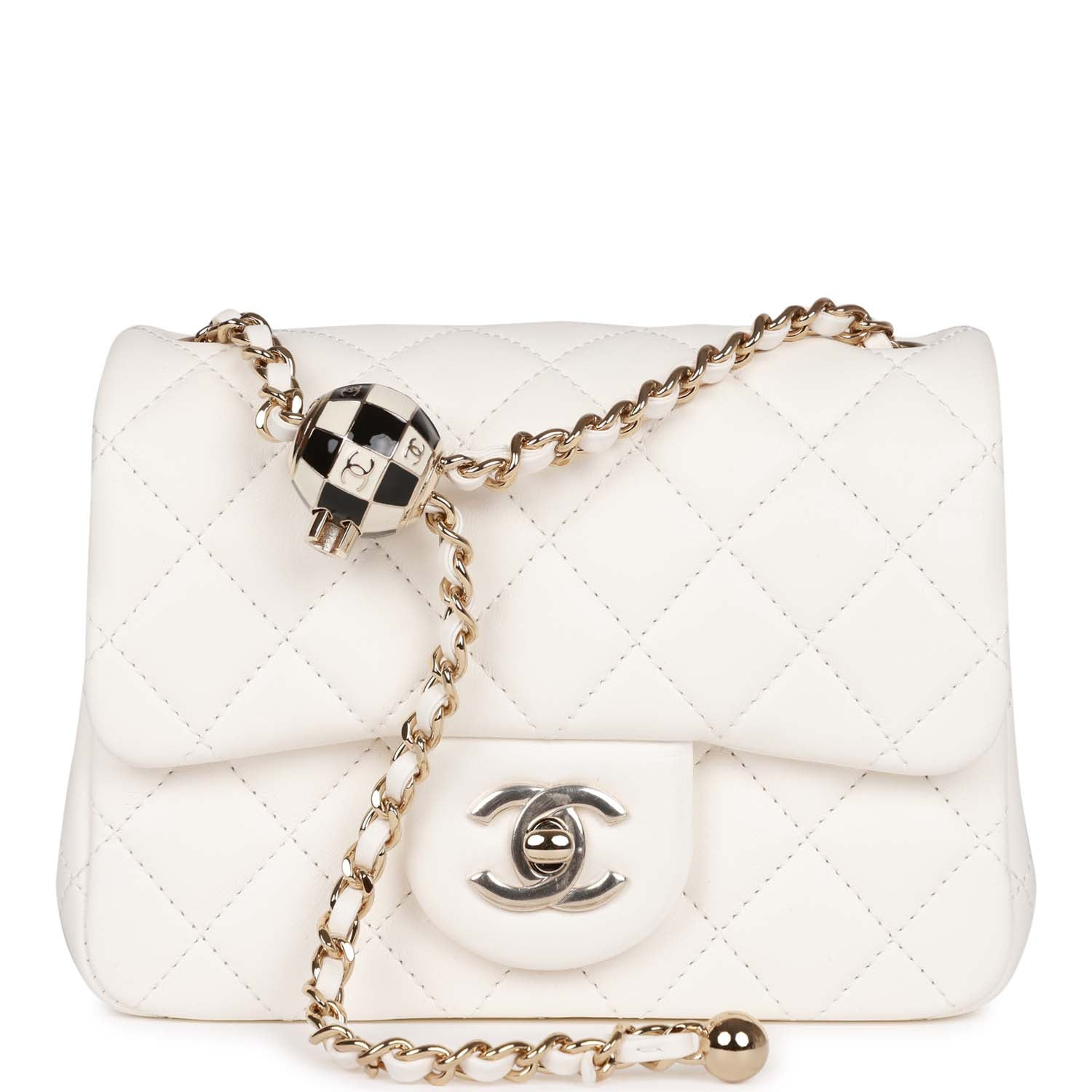 Chanel Classic Flag Bag Pearl Crush Mini Square Flap Bag White   Light Gold Hardware（10A Mirror Version）