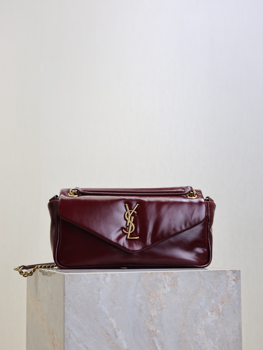 TOP Yves Saint Laurent YSL Calypso Lambskin Chain Bag 26 × 14 × 7 cm - Dark Red