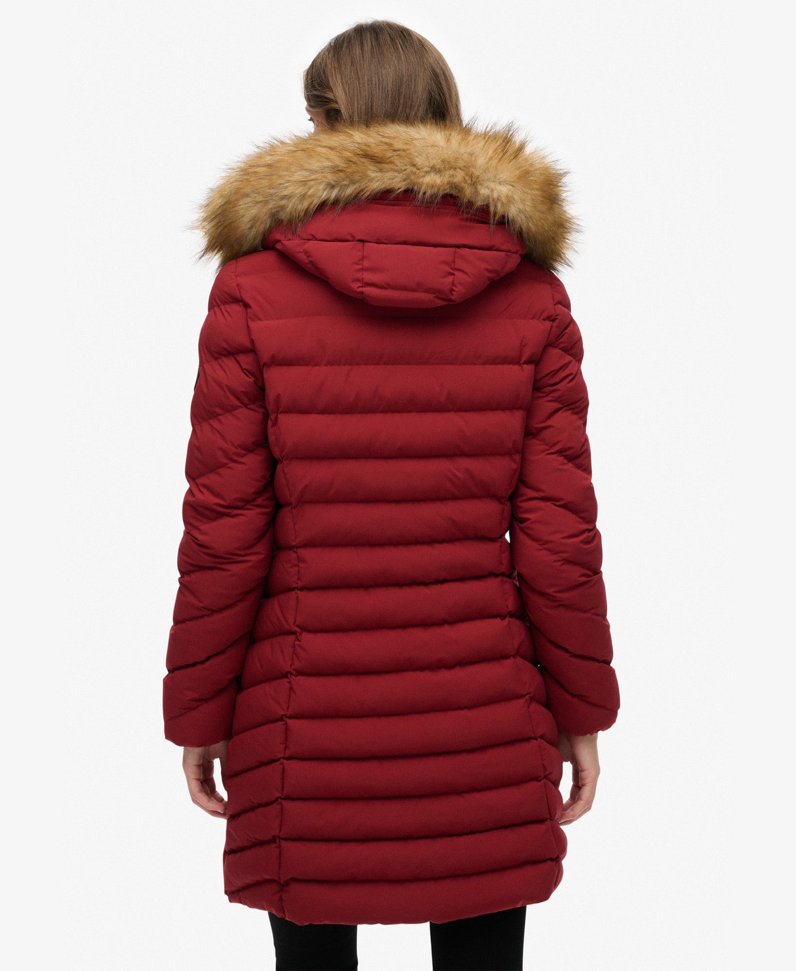 Fuji Faux Fur Hood Mid Length Jacket | Wine Red