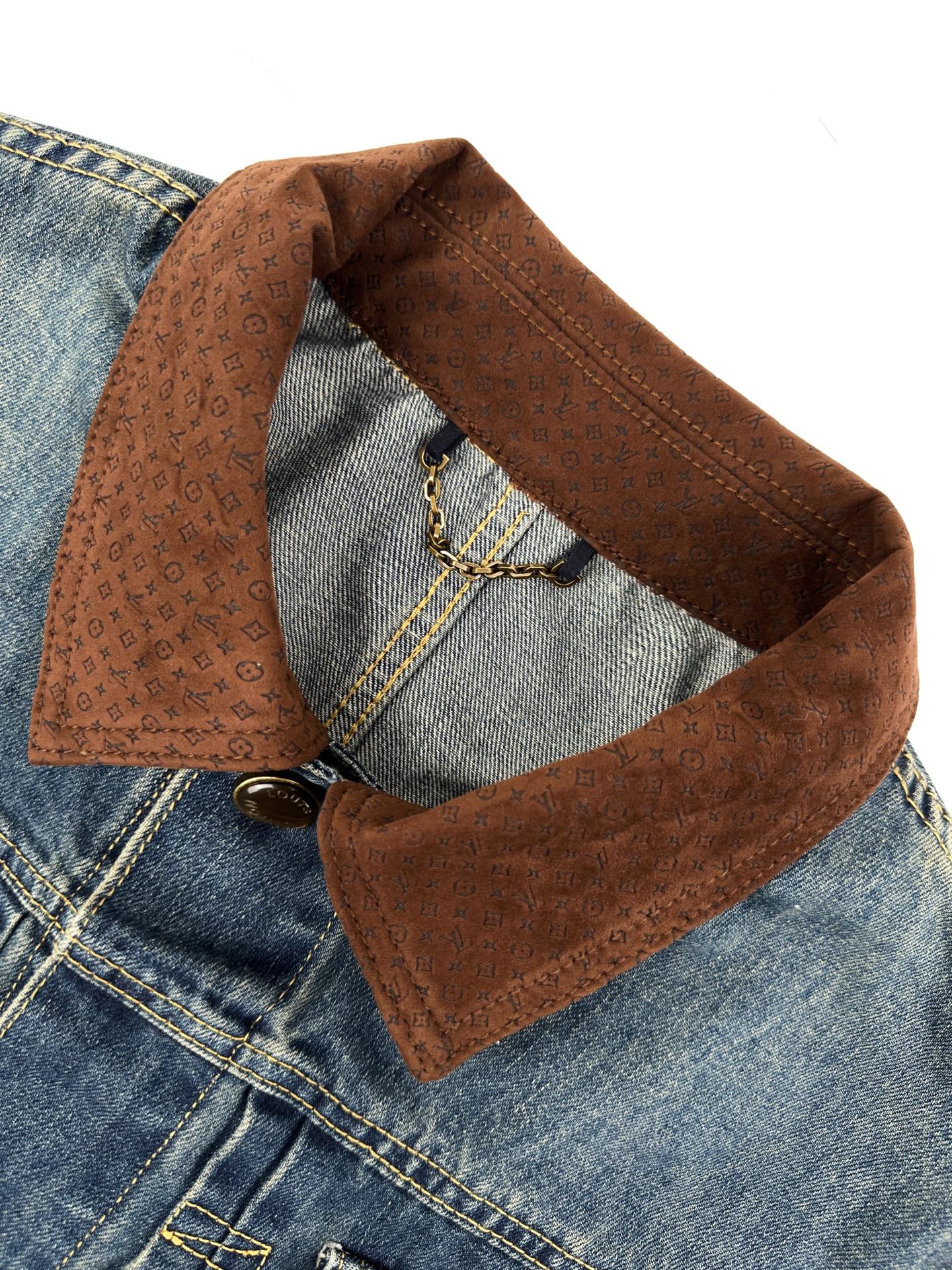 1v LOUIS VUITTON 皮革细节牛仔夹克