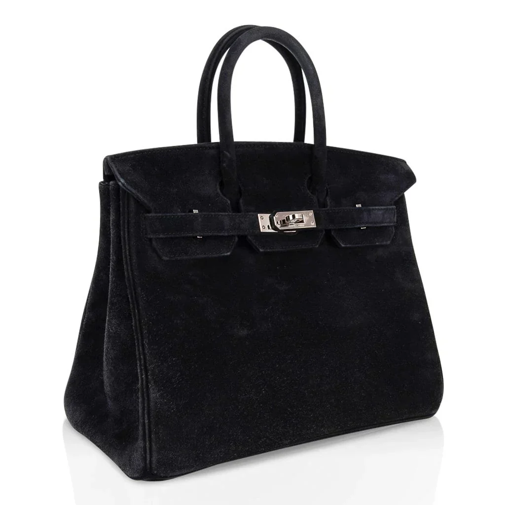 Birkin 25 Bag Black Doblis Suede with Palladium Hardware