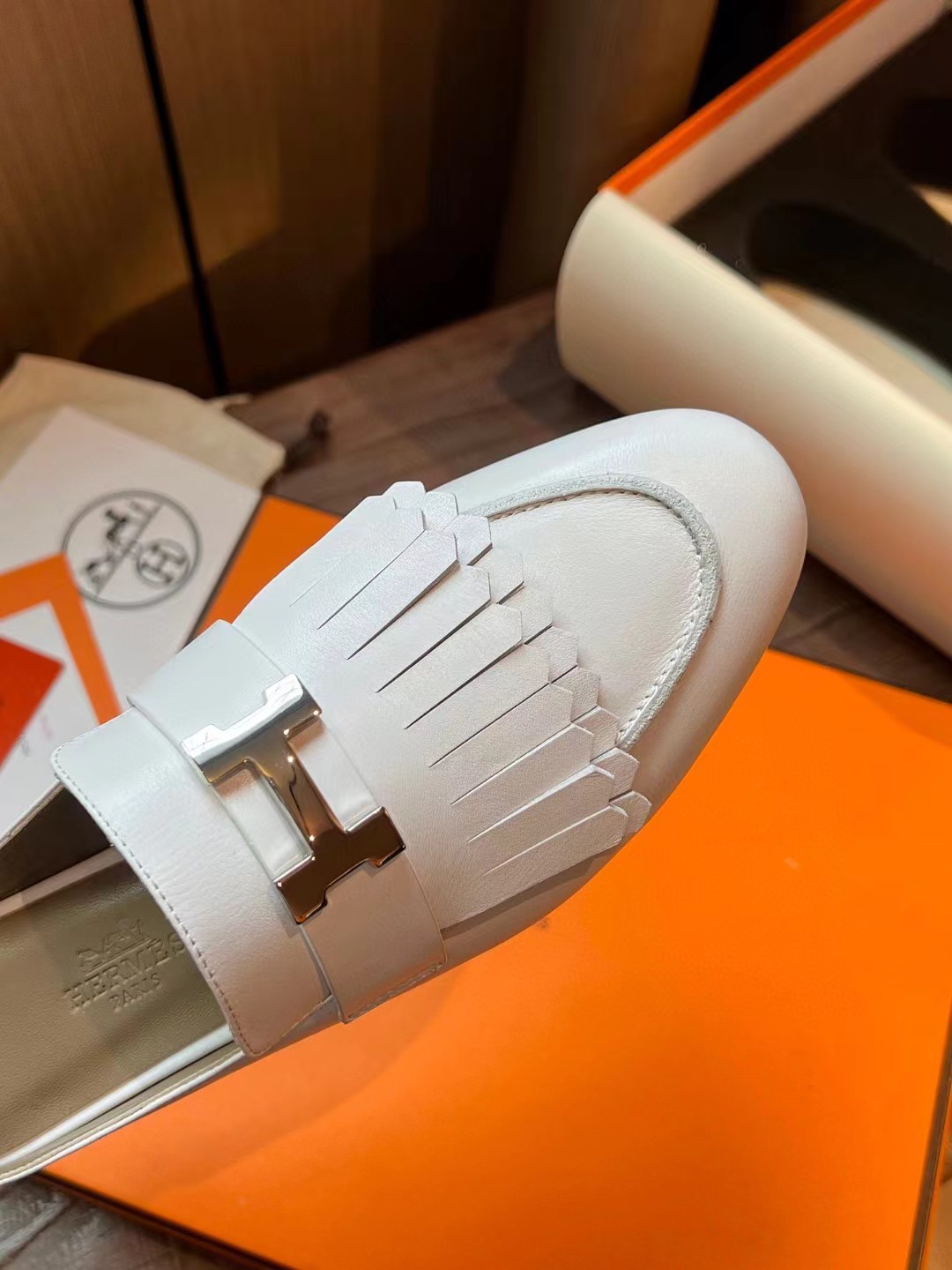 TOP HERMES Nappa Leather Mules - White