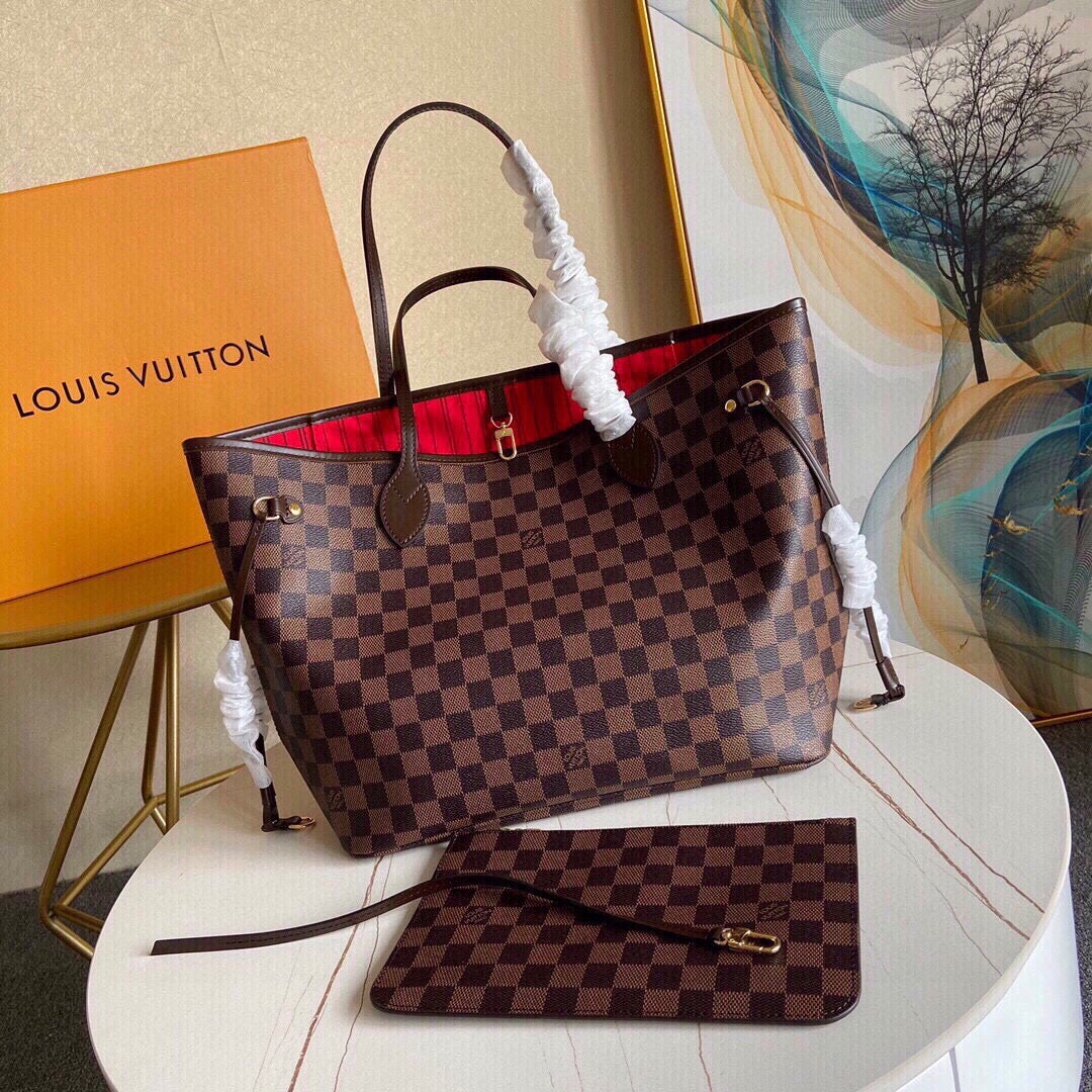 TOP Louis Vuitton LV LV Neverfull MM Damier Ebene 32x17x28cm  - Red