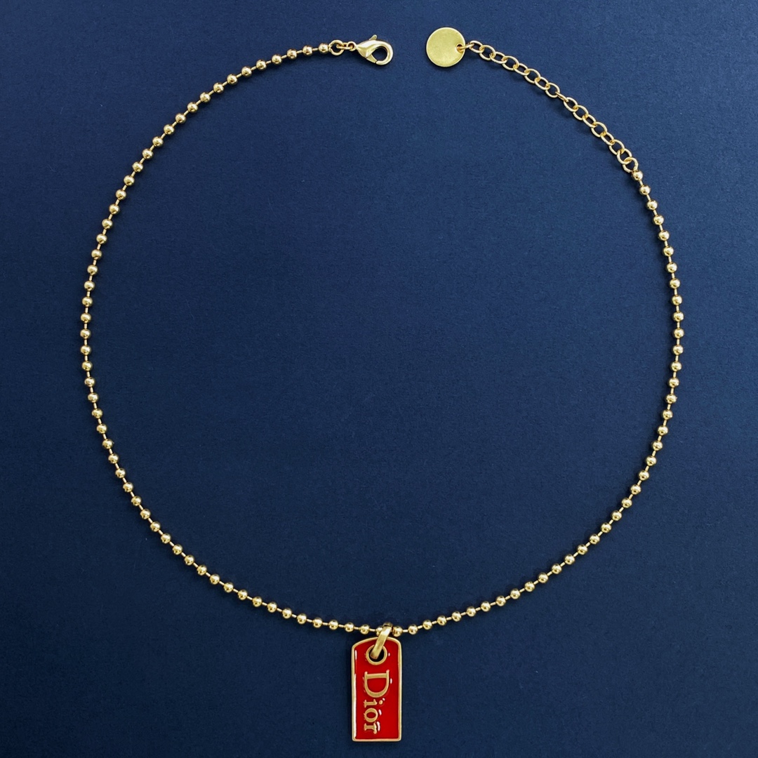 TOP Christian Dior Logo Nameplate Necklace - Gold