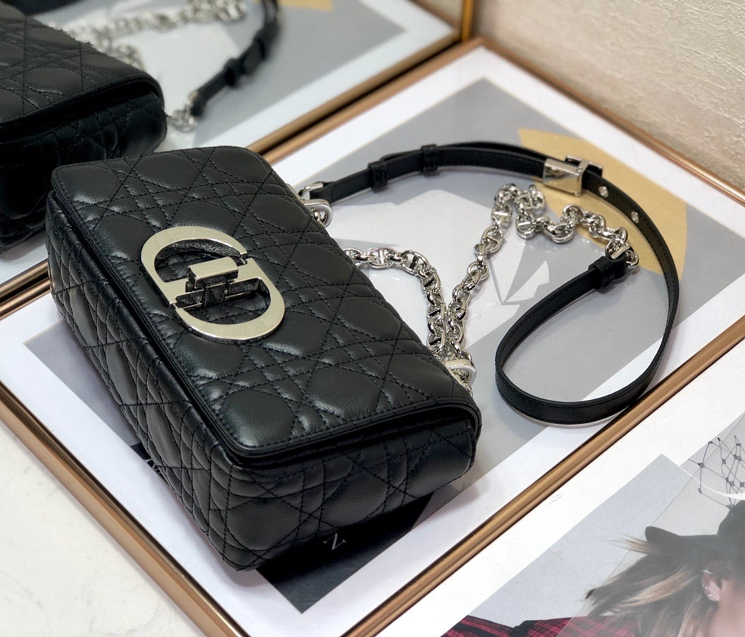 TOP Christian Dior Caro Bag Small - Black and Silver