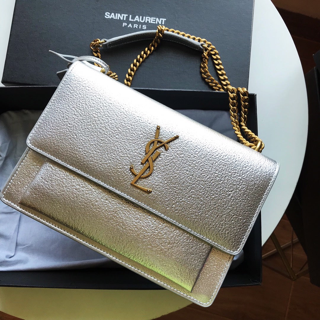 TOP Yves Saint Laurent YSL Sunset Metallic Small Bag 22×16×8 cm - Silver