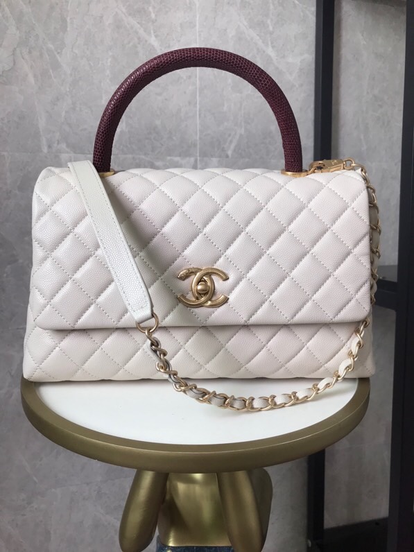 TOP CHANEL Calfskin Paired With Jujube Red Lizard Patterned Handle CoCo Handle Bags 18x29X12CM - 3 Colors&GHW