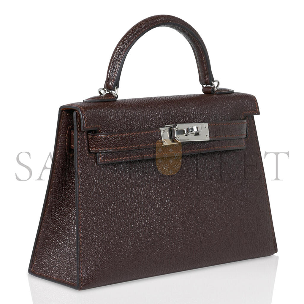 HERMÈS MINI KELLY II GOAT LEATHER CERAMIC SILVER BUCKLE (19*12*5.5cm)