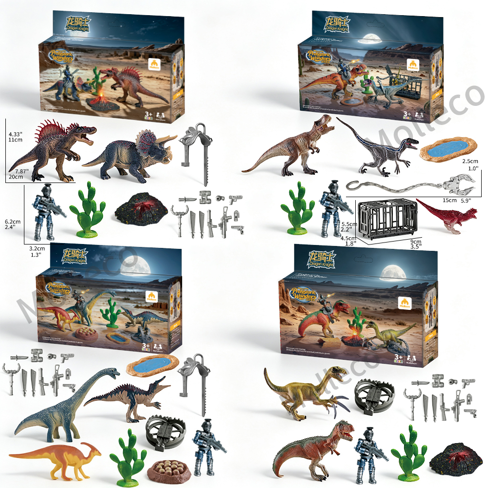 Molleco Dinosaur Figure Toys Set for Kids and Childre ST073-074 4 Boxes