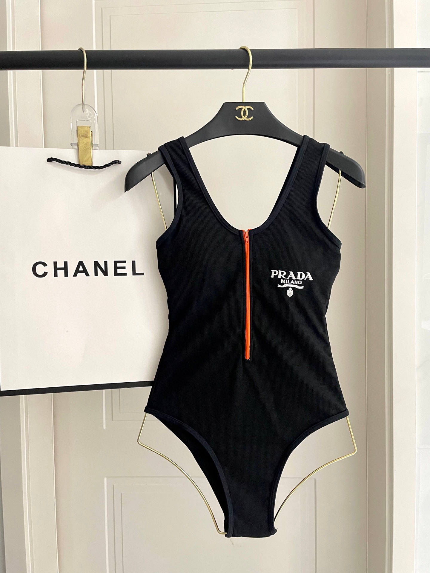 TOP PRADA One-Piece Swimsuit - Black