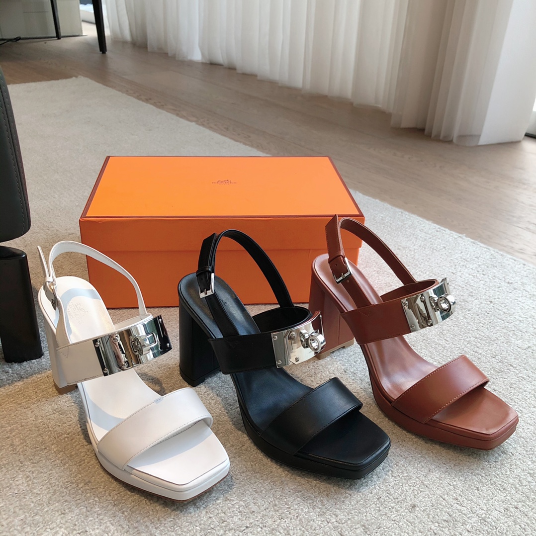 TOP HERMES High Heel Calfskin Sandals - 3 Colors