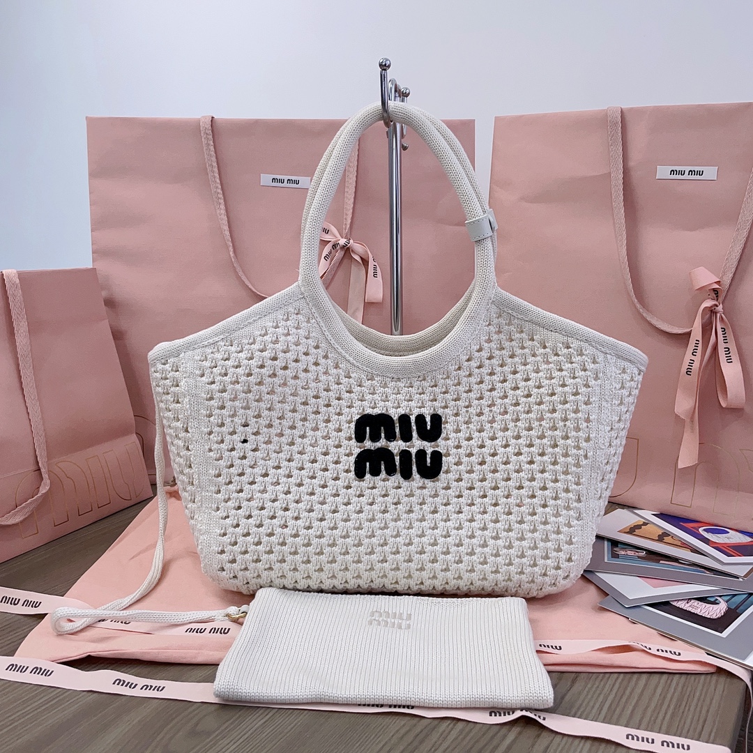 TOP Miu Miu Hollow Woven Tote Bag 28X 26X12.5cm