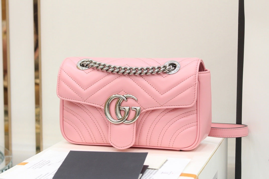 TOP GUCCI G*G Marmont Matelasse Bag Mini 22cm - Pink w SHW