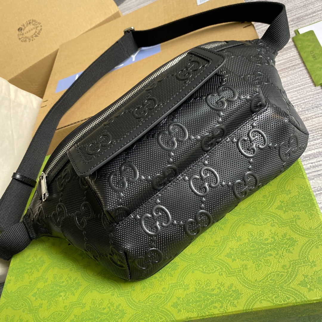 TOP GUCCI Embossed Belt Bag - Black