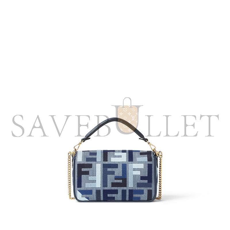 FENDI BAGUETTE MINI BLUE CANVAS BAG WITH FF EMBROIDERY 8BS017AV11F1LAZ (19.5*11*5cm)