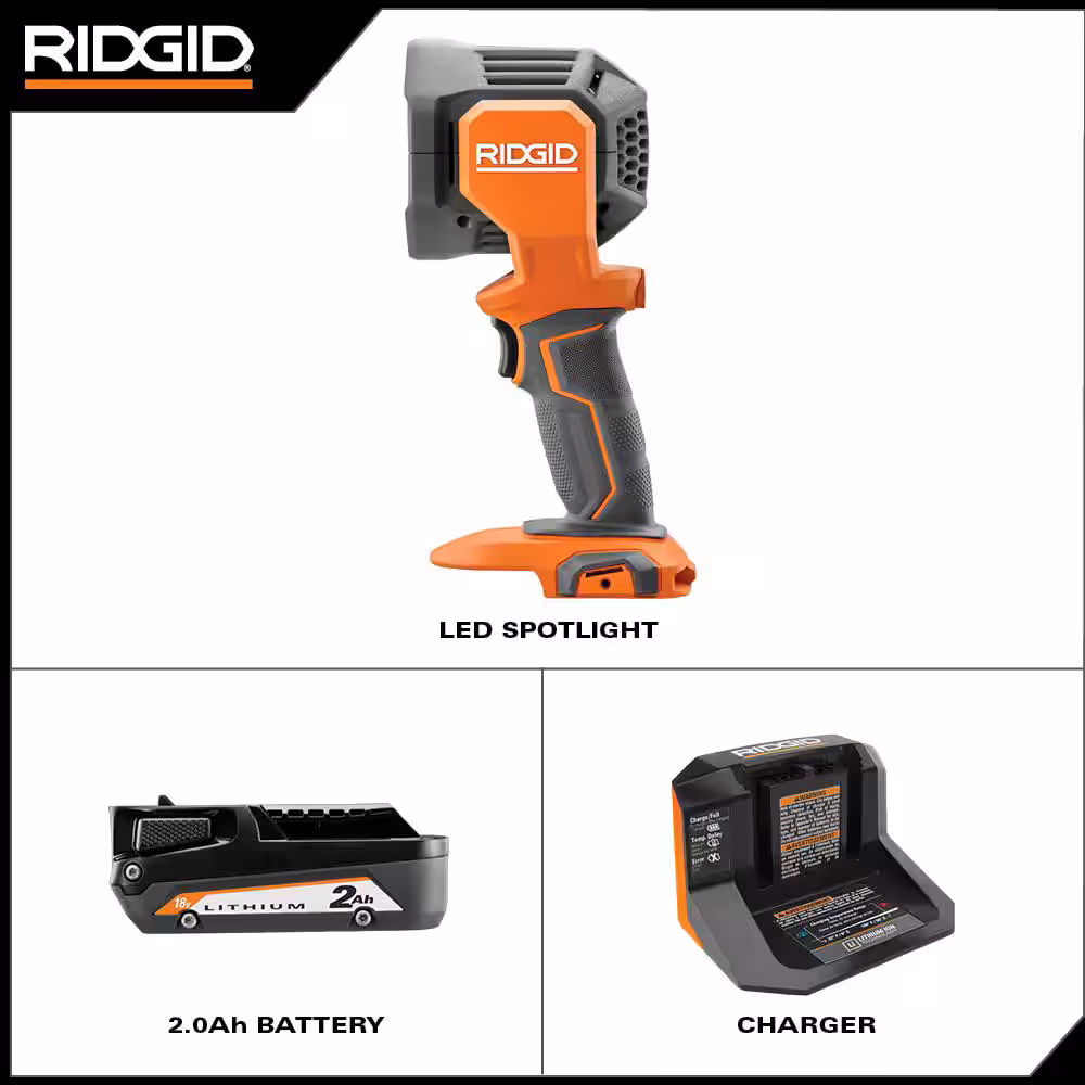 18V Cordless LED Spotlight Kit with 2.0 Ah Battery and Charger
