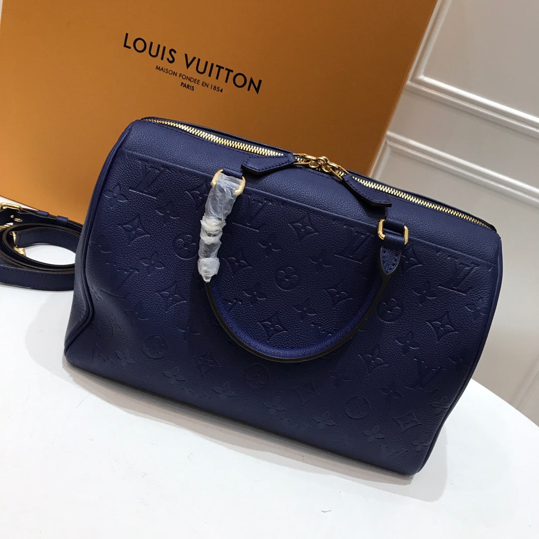 TOP Louis Vuitton LV L*V Speedy 30 Empreinte Leather - Dark Blue