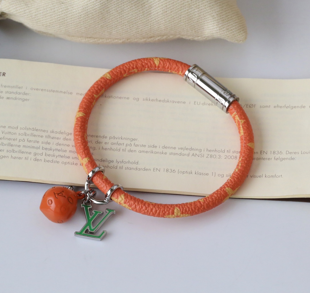 TOP Louis Vuitton LV Leather with Fruit Charm Bracelet - 2 Colors
