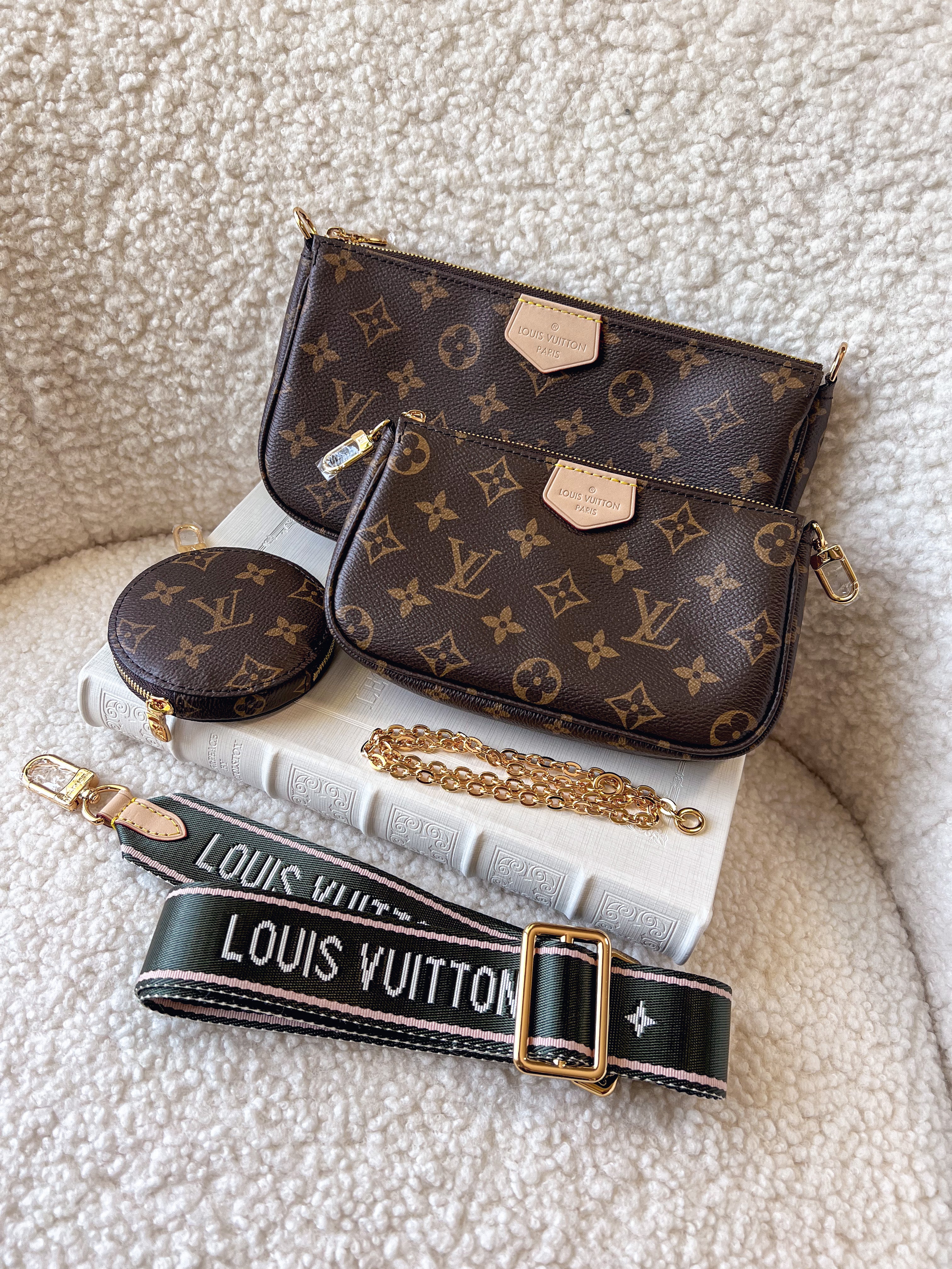 TOP Louis Vuitton LV L*V Multi Pochette Accessories Monogram Bag 21X12X3cm- Green/Pink Strap