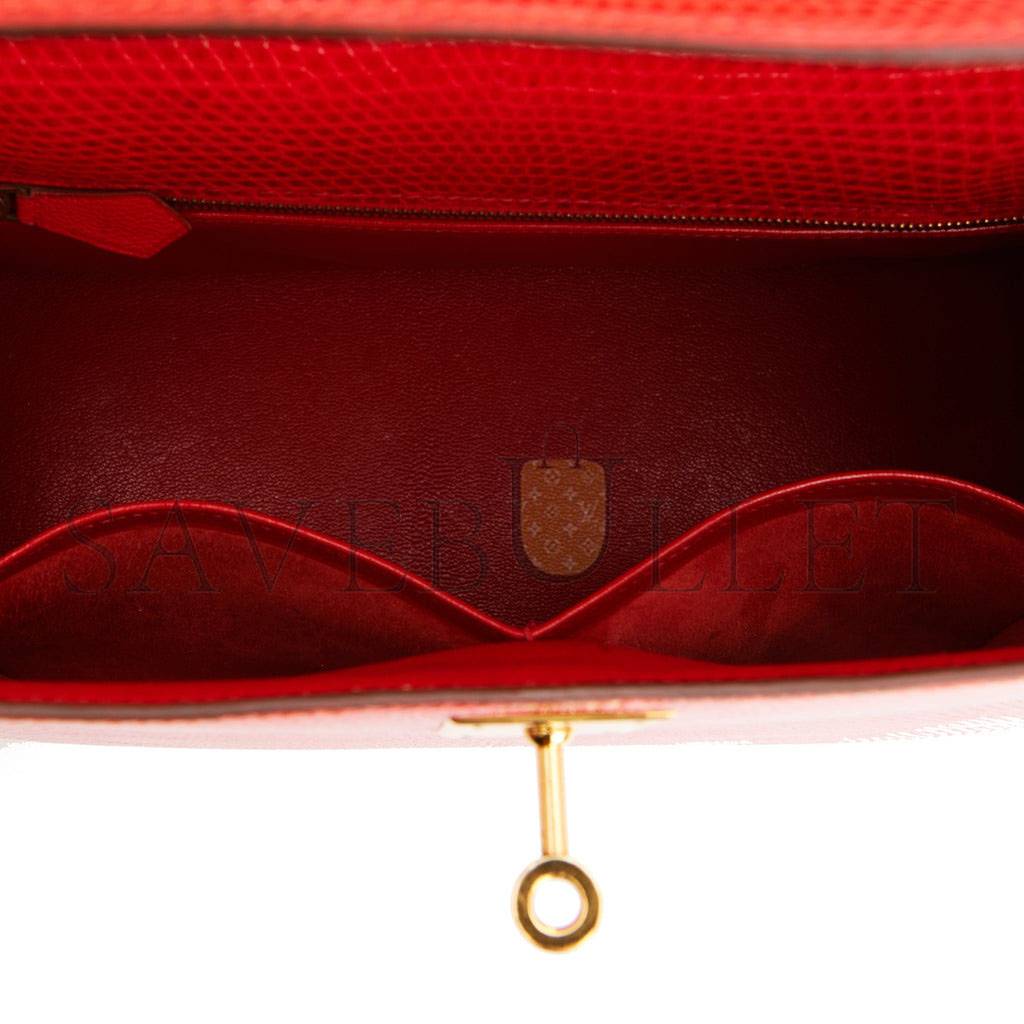 Hermes Kelly Sellier 28 Rouge Vif Lizard Niloticus Gold Hardware