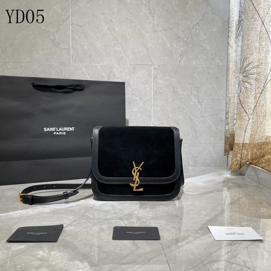 TOP Yves Saint Laurent YSL Solferino Small Suede Bag - Black w GHW