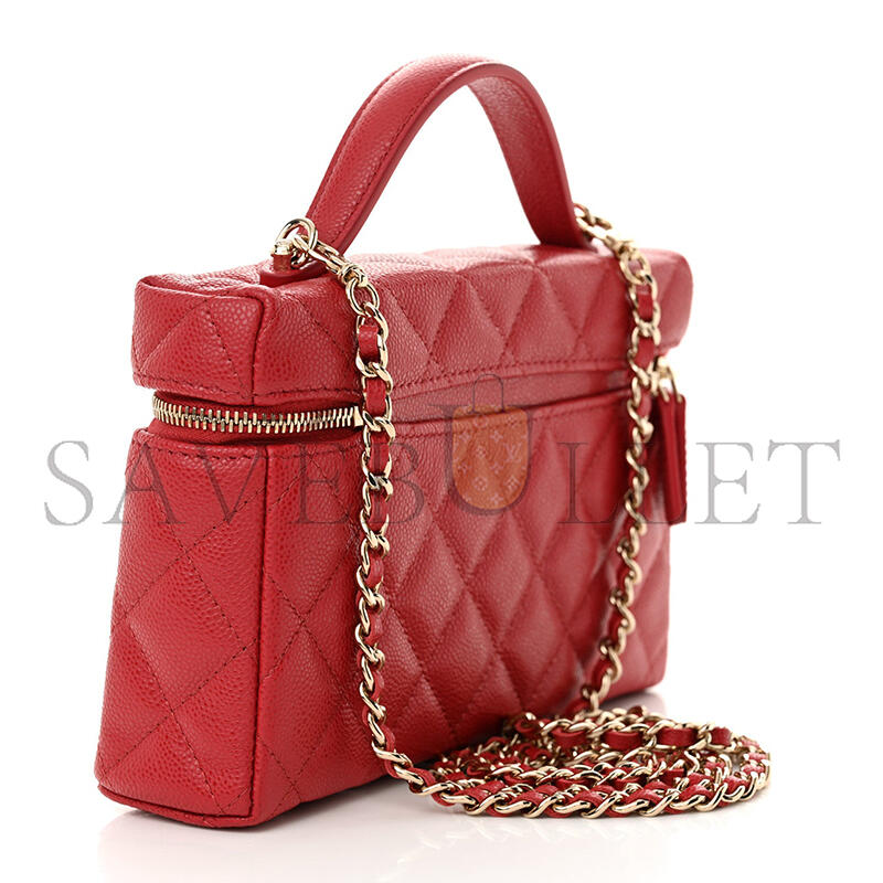 CHANEL MASTER CAVIAR QUILTED TOP HANDLE SLIM VANITY WITH CHAIN RED (19*11*5cm)