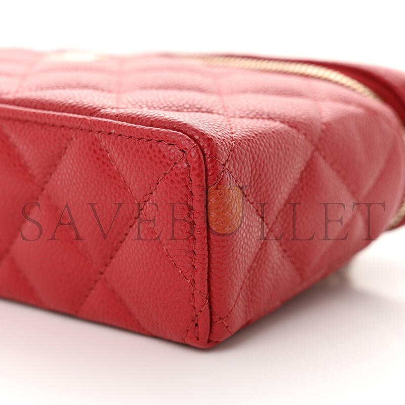 CHANEL MASTER CAVIAR QUILTED TOP HANDLE SLIM VANITY WITH CHAIN RED (19*11*5cm)