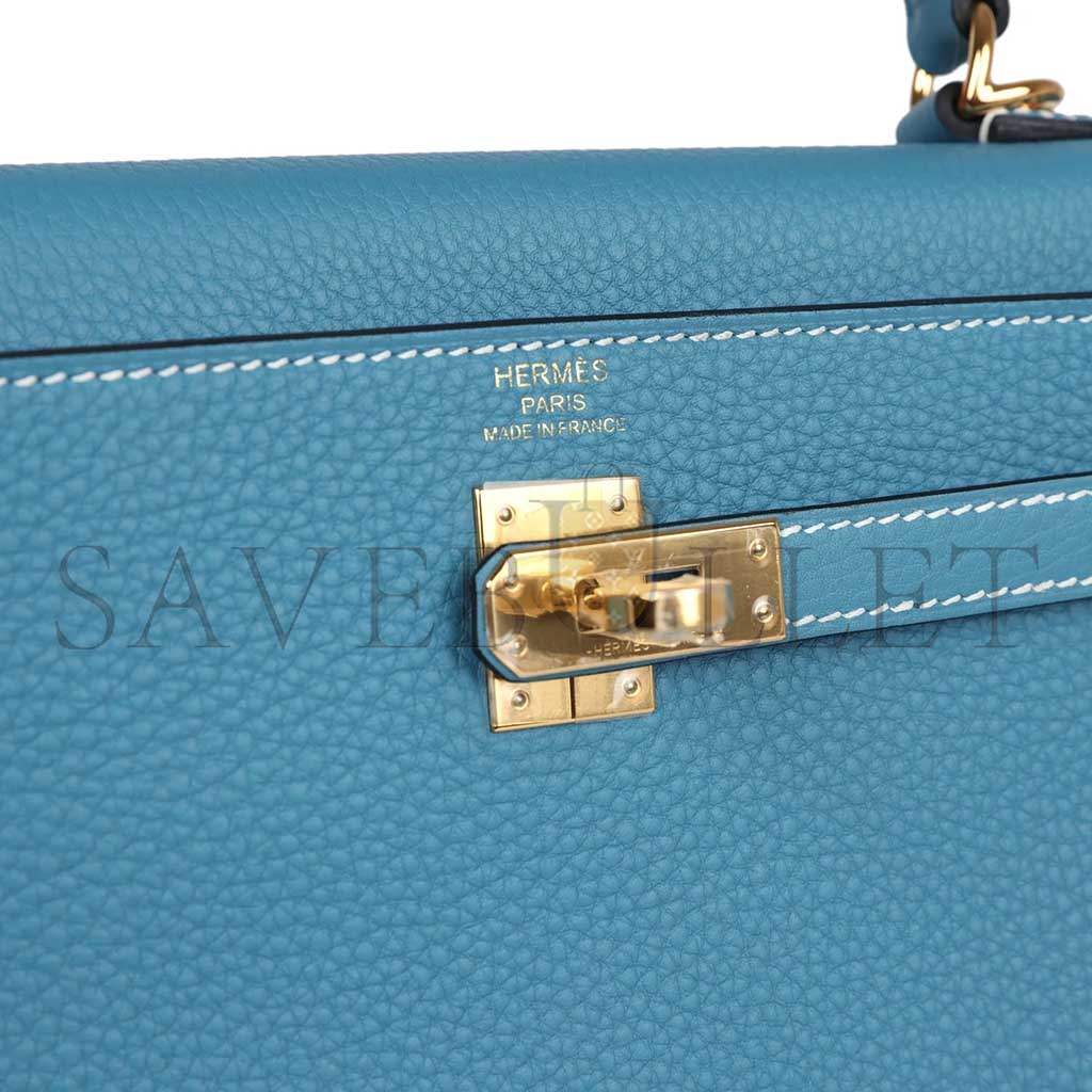 HERMÈS KELLY RETOURNE 25 BLUE DENIM ROSE GOLD BUCKLE (25*17*7cm)