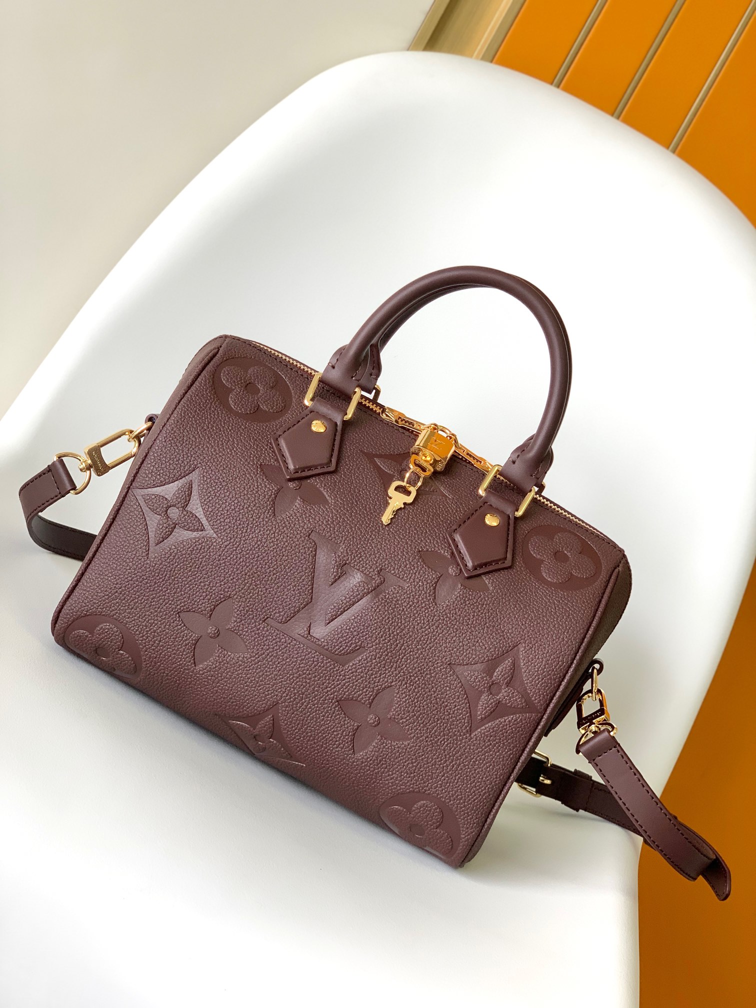 TOP Louis Vuitton LV Monogram Empreinte Speedy Bags - 25x19x15CM - Jujube Red&GHW