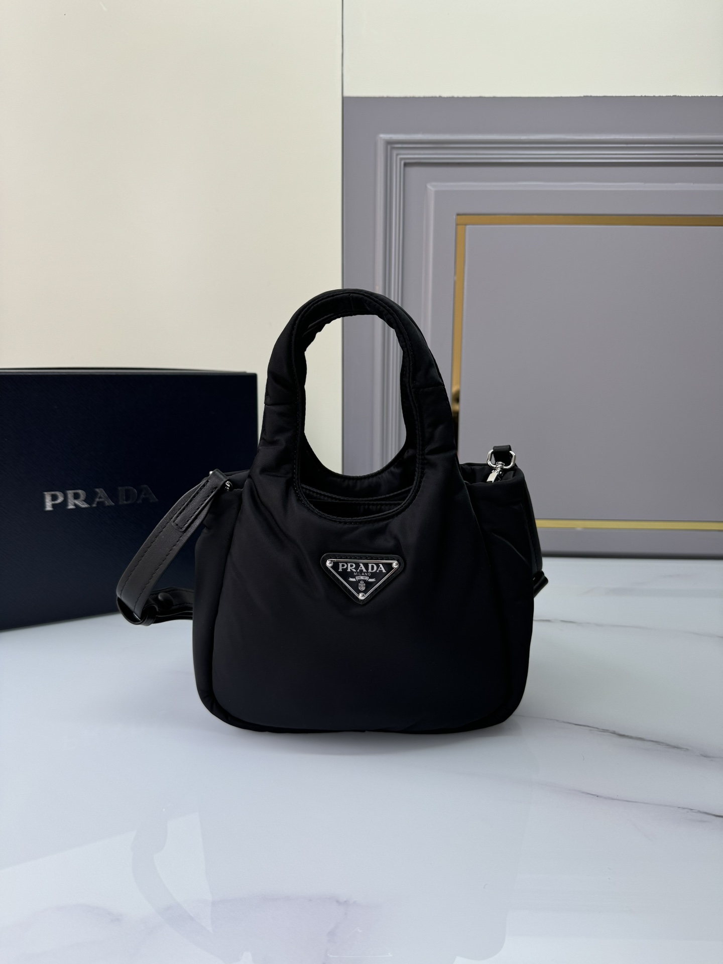 TOP PRADA Mini Tote bag Nylon Fabric 19x16x10cm - Black