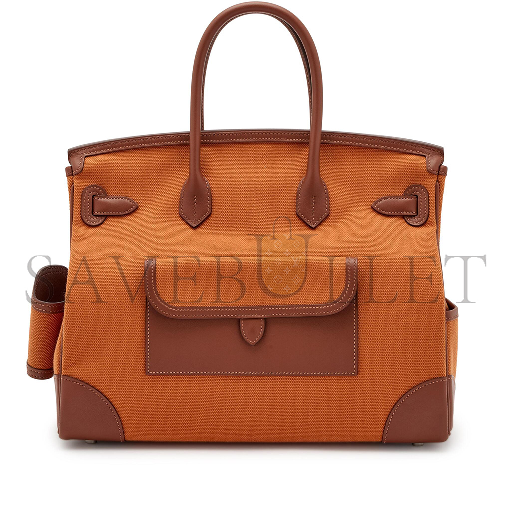 HERMES BIRKIN 35 CANVAS AND SWIFT LEATHER ORANGE SILVER BUCKLE H079238CKA2 (35*25*18cm)