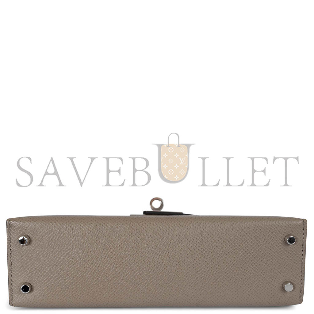 HERMÈS MINI KELLY II EPSOM ALUMINUM ALLOY GRAY SILVER BUCKLE (19*12*5.5cm)