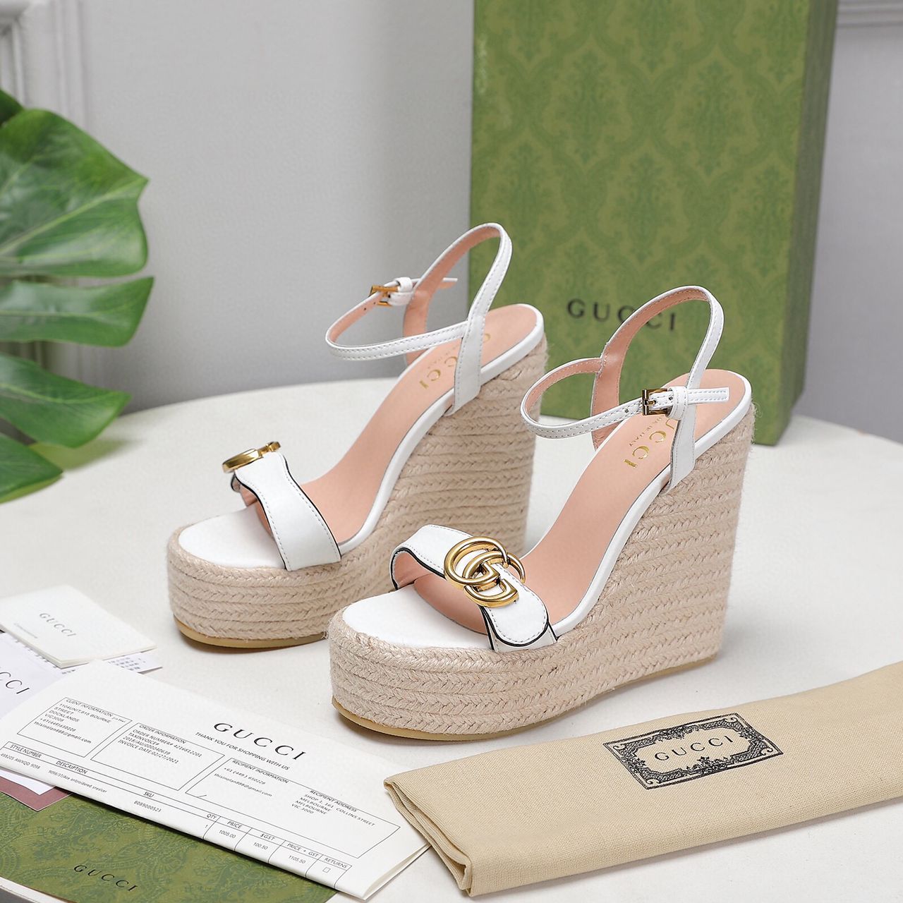 TOP GUCCI G*G Platform Espadrilles Sandals - White