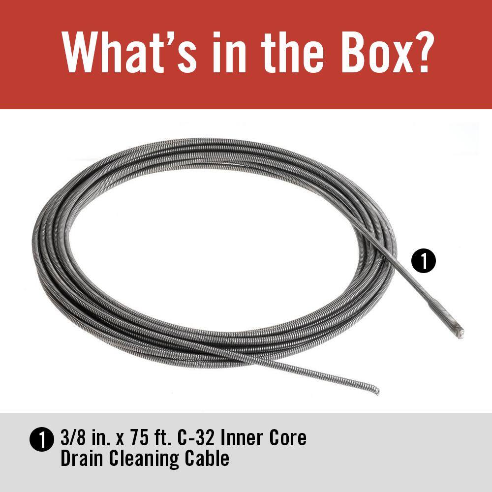 3/8 in. x 75 ft. C-32 IC Inner Core Drain Cleaning Snake Auger Machine Replacement Cable for K-3800 Models