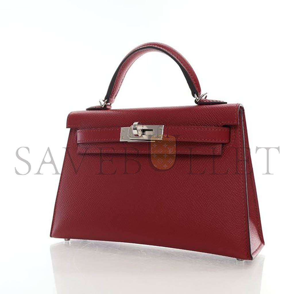 HERMÈS MINI KELLY II EPSOM BURGUNDY SILVER BUCKLE (19*12*5.5cm)