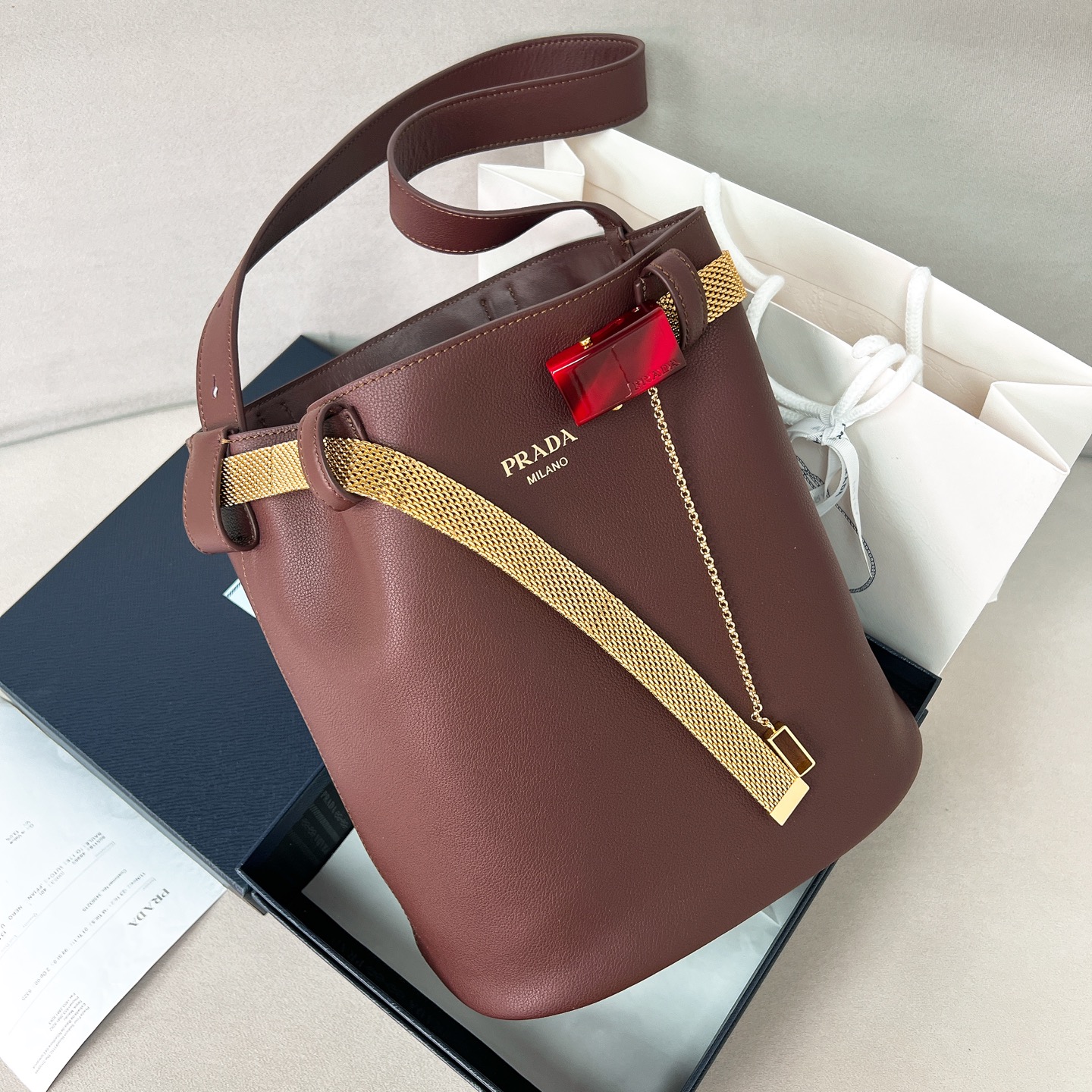 TOP PRADA Buckle Handbag Sheepskin 26.5*29*18cm - 3 Color