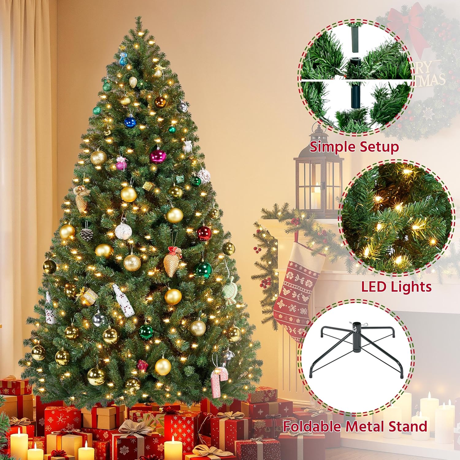 Yaheetech 12ft Pre-lit Christmas Tree with 1500 Warm White Lights