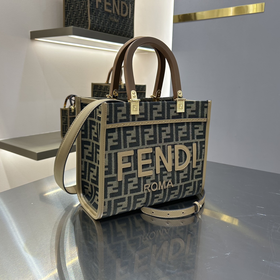 TOP FENDI Sunshine Tote Bag Small 22.5×25.5×12cm - Brown