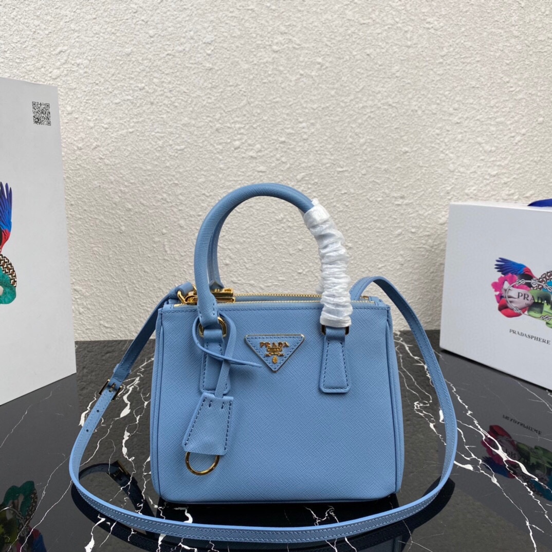 TOP PRADA Galleria Mini Saffiano Bag 20x15x9.5cm - Blue