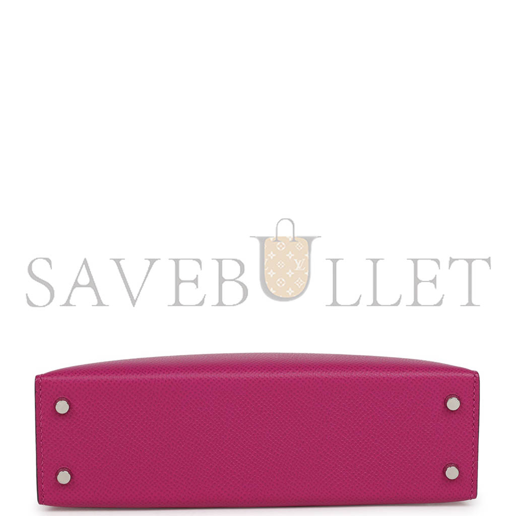 HERMÈS MINI KELLY II SELLIER ROSE POURPRE VERSO EPSOM PALLADIUM HARDWARE (19*12*5.5cm)