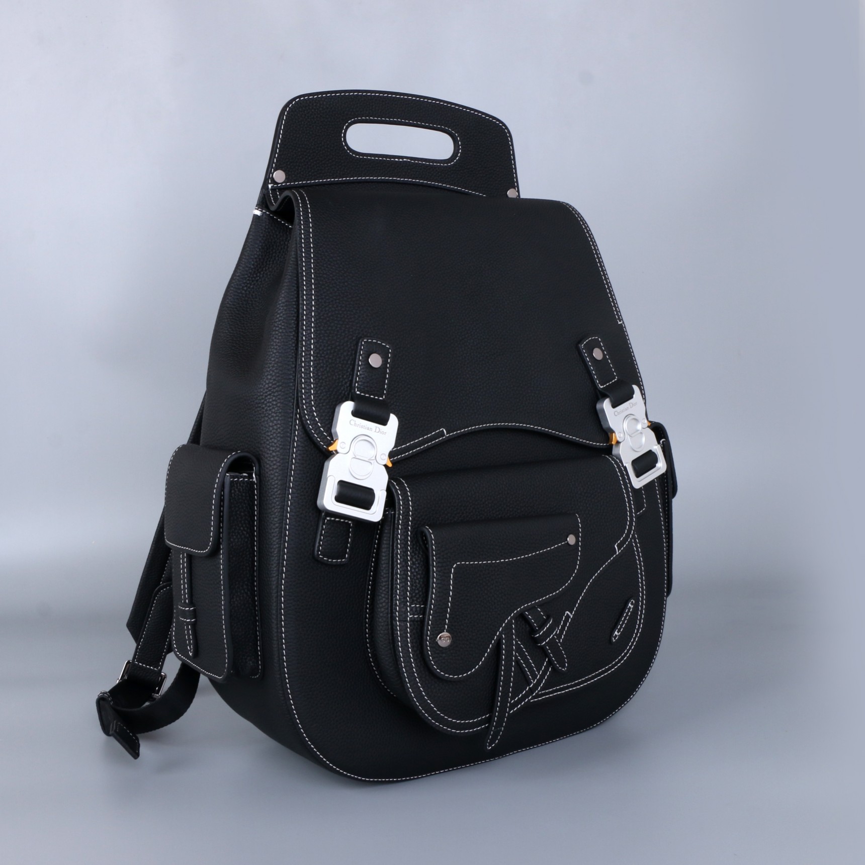 TOP Christian Dior Granular Texture Cowhide Backpack - 37×44×16cm - Black