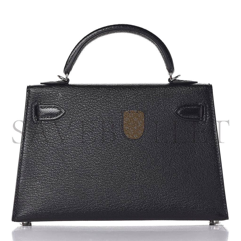 HERMÈS CHEVRE MYSORE MINI KELLY II SELLIER 20 BLACK (19*12*5.5cm)
