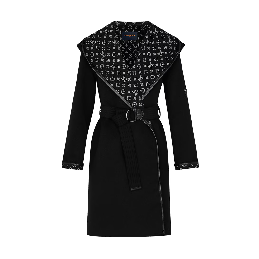TOP Louis Vuitton LV Hooded Wrap Coat - Black