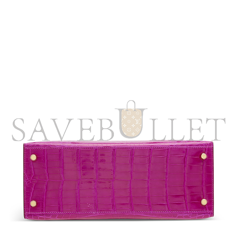 HERMÈS A SHINY ROSE SCHÉHÉRAZADE NILOTICUS CROCODILE SELLIER KELLY 28 WITH GOLD HARDWARE (28*22*10cm)