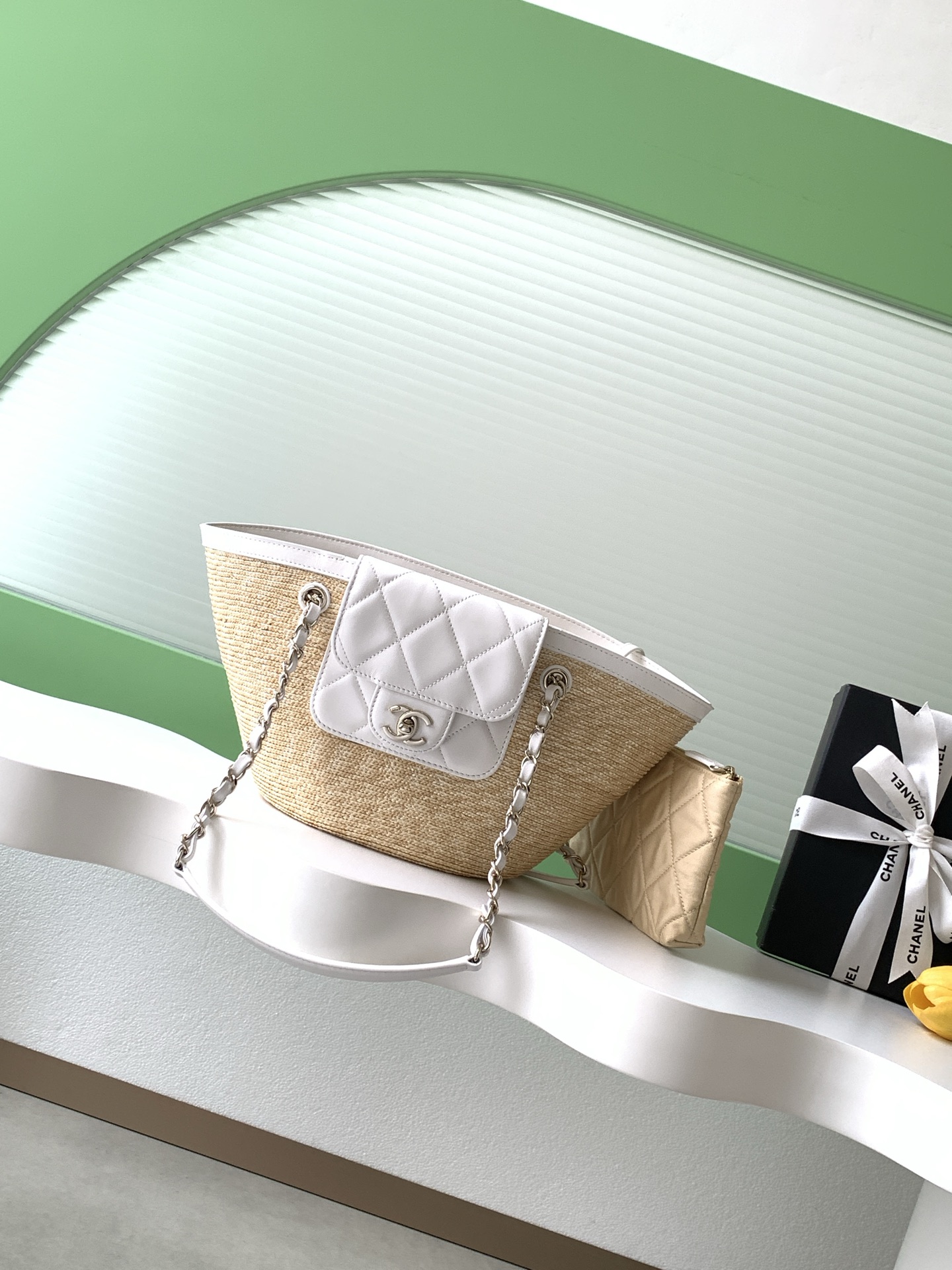 TOP CHANEL 26C Straw-Woven Patchwork Shopping Basket Bag 18-41-13cm/26-54-18cm- 2 Colors